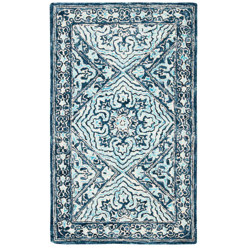 Bungalow Rose Rubalcava Handmade Wool Navy/Light Blue Rug & Reviews